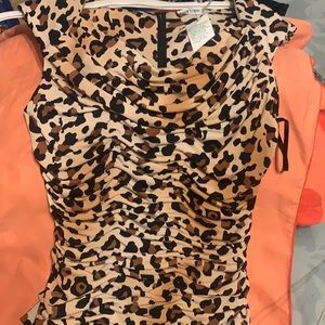 New Leopard Print Ruched Fitted Dress Size 8